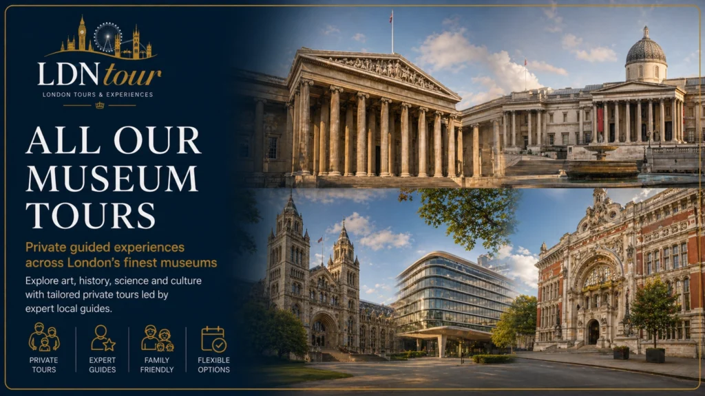All our museum tours in London with private guided visits to the British Museum, National Gallery, Natural History Museum and Victoria and Albert Museum