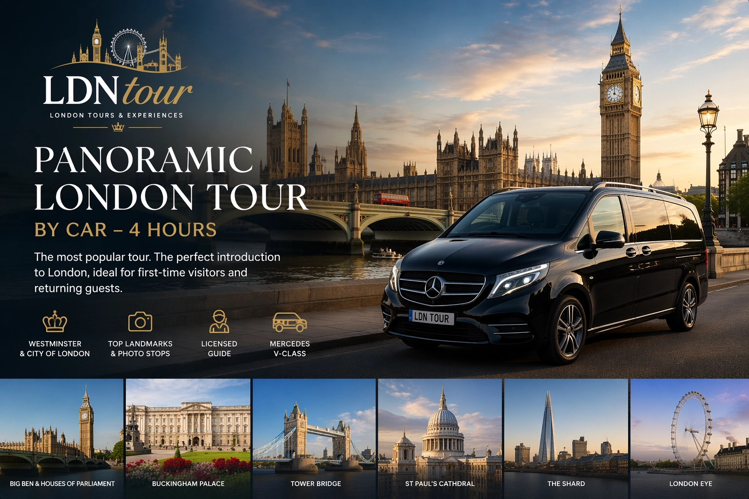 Private panoramic London tour by car with Blue Badge guide and chauffeur