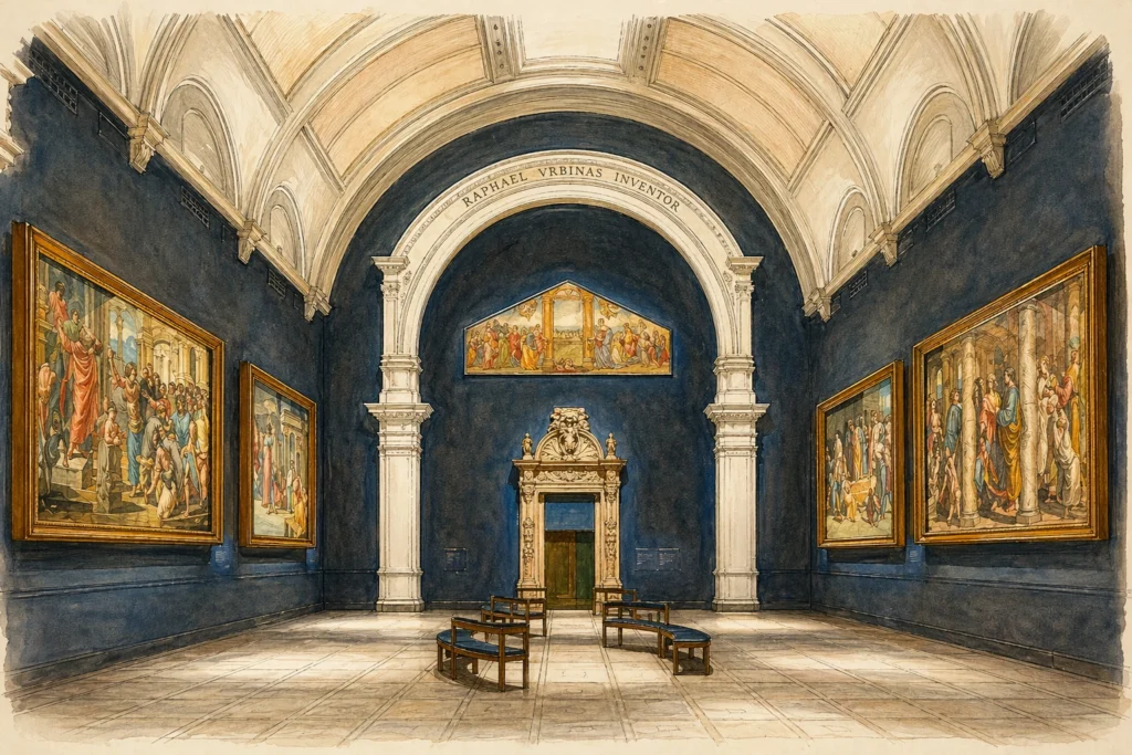 The Raphael Cartoons displayed in the Victoria and Albert Museum in London