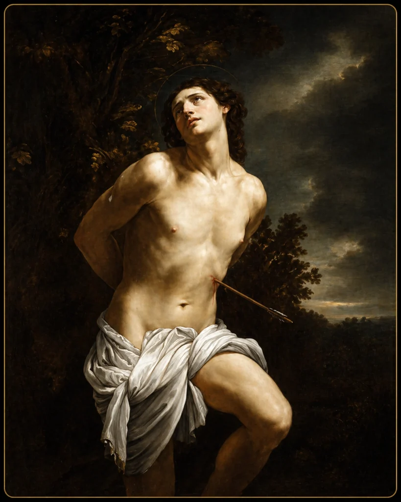 Saint Sebastian painting inspired by Old Masters at Dulwich Picture Gallery