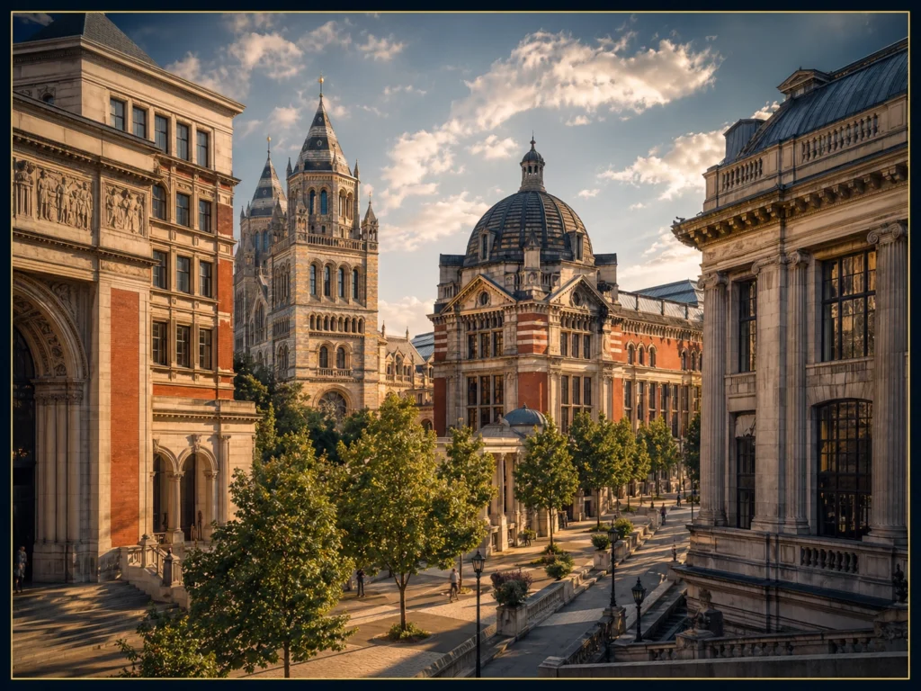 South Kensington museum district with the Science Museum, Natural History Museum and Victoria and Albert Museum