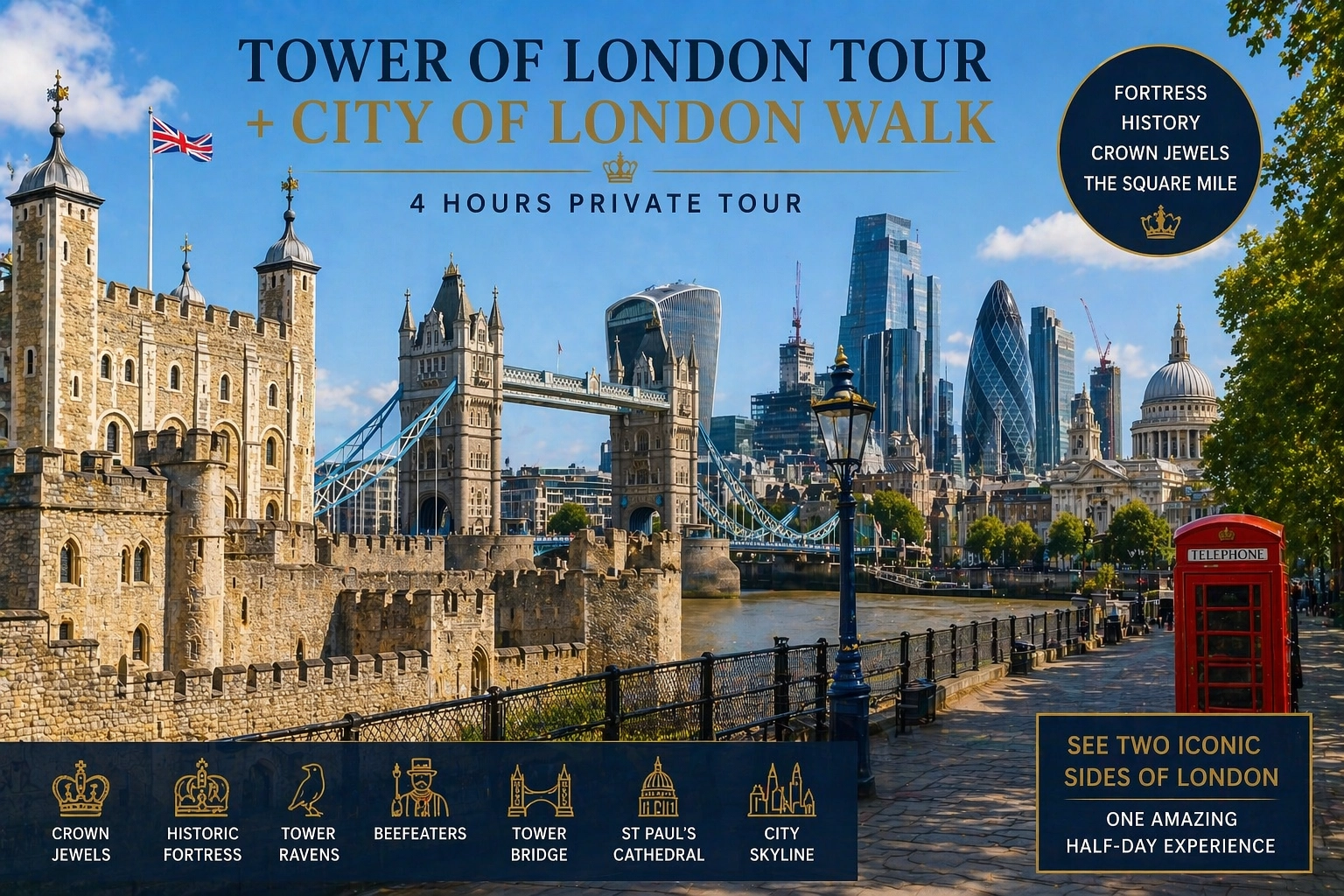 Tower of London, Tower Bridge and the City skyline for a private Tower of London tour and City of London walk
